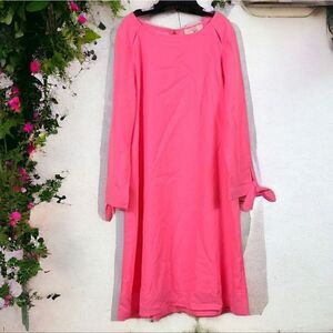 GB Girls Medium Neon Pink Chiffon Lined Shift Midi Dress Tie Sleeve Gianni Bini